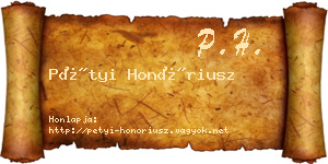 Pétyi Honóriusz névjegykártya